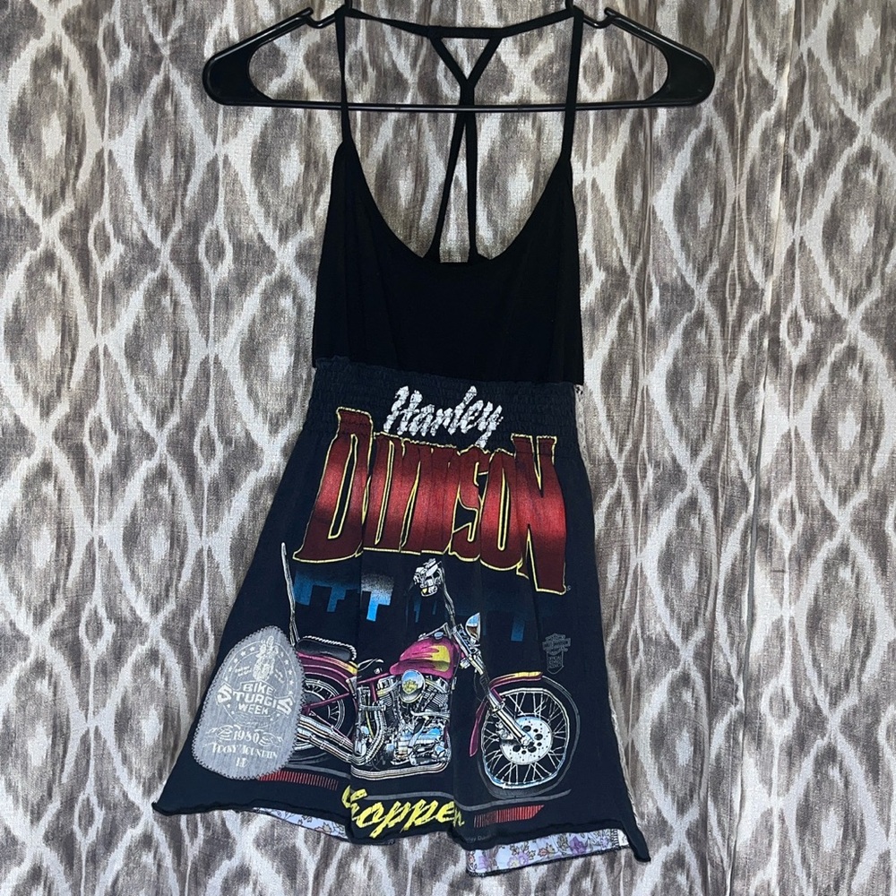 Rare & Unique - Harley Davidson Tank Top - Floral Print back with lace detail